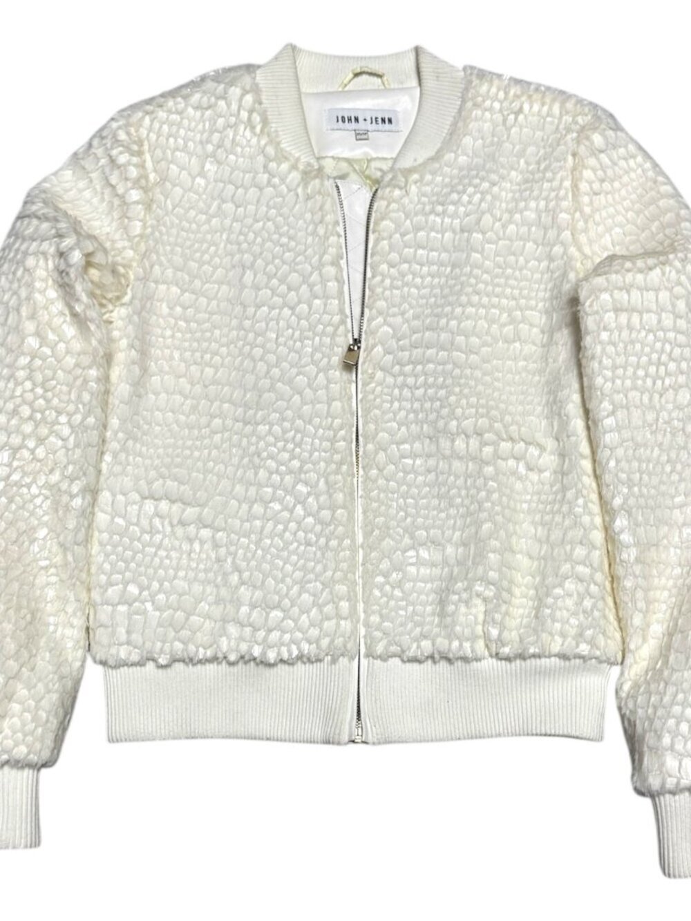 JOHN + JENN Faux Fur Scaled Luxury Designer Bomber Jacket Womens XS